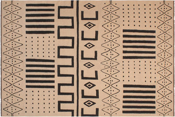 Flat Weave Kilim, Antique, Navaho, Vintage, Handmade, Modern Kilim Beige Black Hand-Woven Rectangle 100% Wool Area Rug 8 x 10